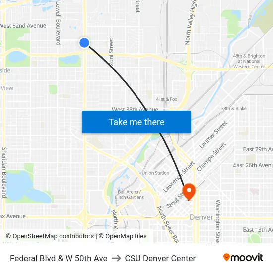 Federal Blvd & W 50th Ave to CSU Denver Center map