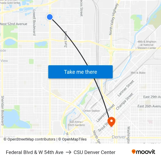 Federal Blvd & W 54th Ave to CSU Denver Center map