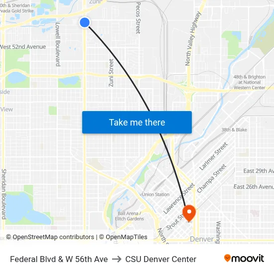 Federal Blvd & W 56th Ave to CSU Denver Center map