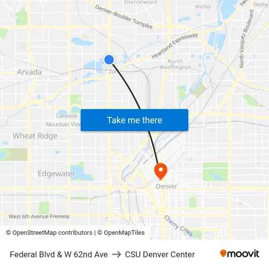 Federal Blvd & W 62nd Ave to CSU Denver Center map
