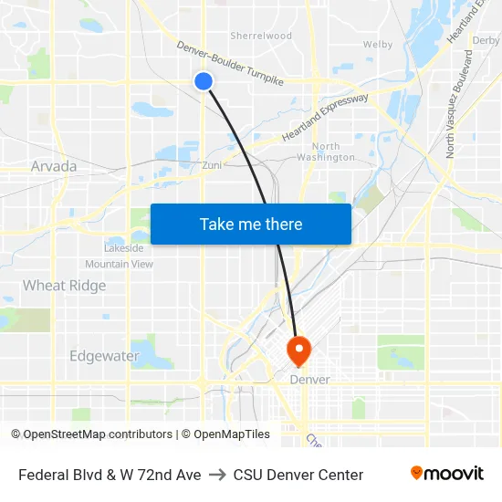 Federal Blvd & W 72nd Ave to CSU Denver Center map