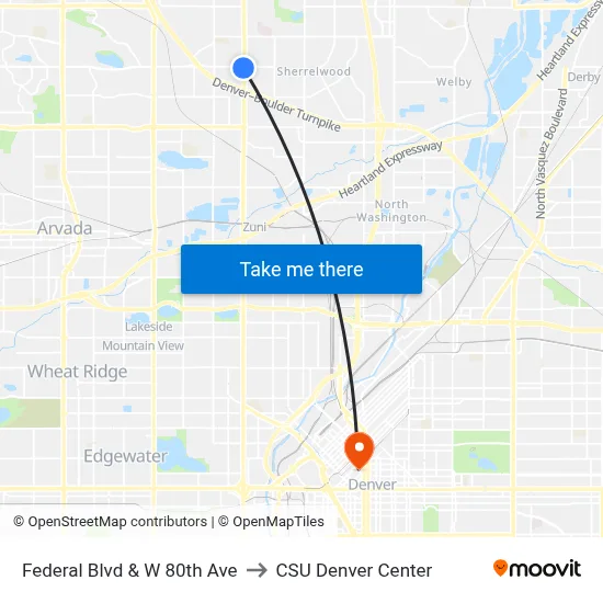 Federal Blvd & W 80th Ave to CSU Denver Center map