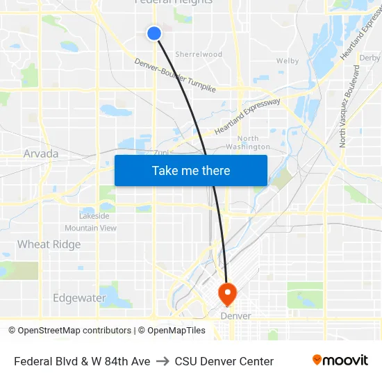 Federal Blvd & W 84th Ave to CSU Denver Center map
