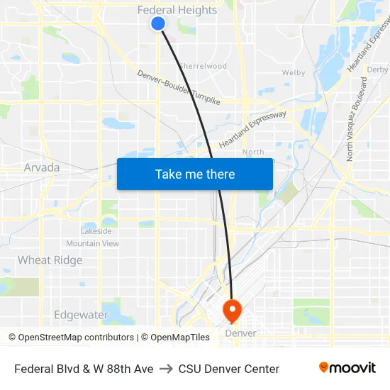 Federal Blvd & W 88th Ave to CSU Denver Center map