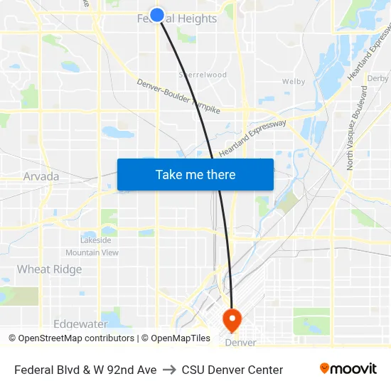 Federal Blvd & W 92nd Ave to CSU Denver Center map