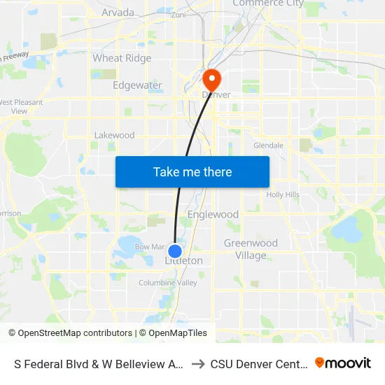S Federal Blvd & W Belleview Ave to CSU Denver Center map