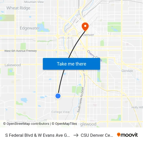 S Federal Blvd & W Evans Ave Gate G to CSU Denver Center map
