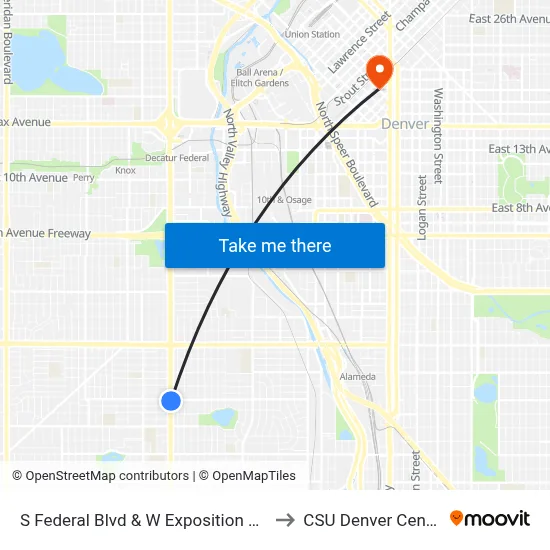 S Federal Blvd & W Exposition Ave to CSU Denver Center map