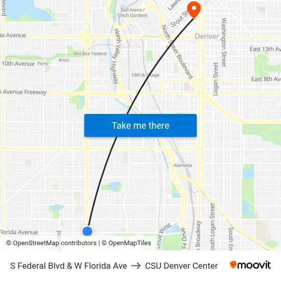 S Federal Blvd & W Florida Ave to CSU Denver Center map
