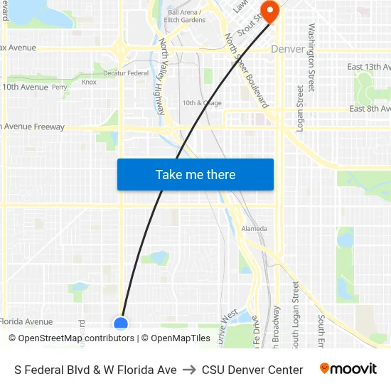 S Federal Blvd & W Florida Ave to CSU Denver Center map