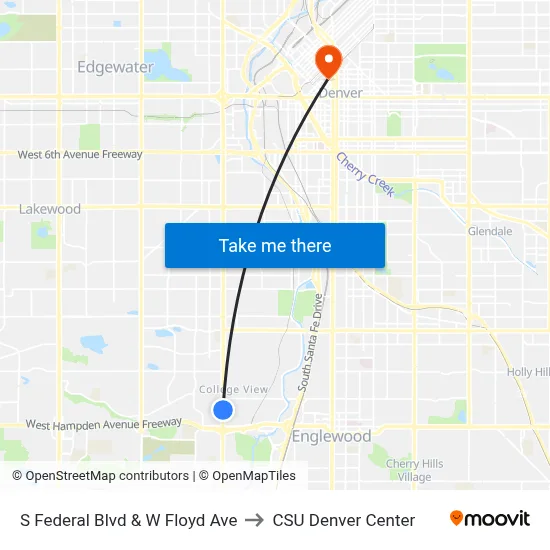 S Federal Blvd & W Floyd Ave to CSU Denver Center map