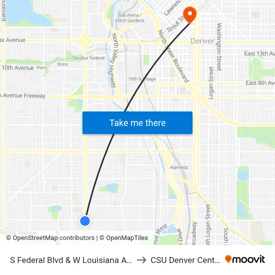 S Federal Blvd & W Louisiana Ave to CSU Denver Center map
