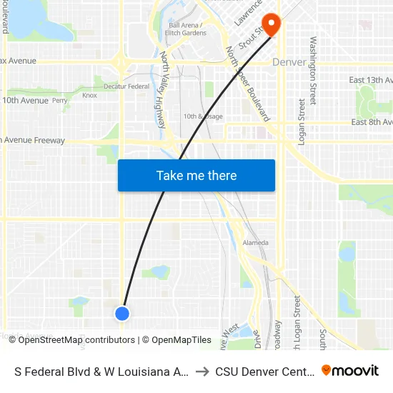 S Federal Blvd & W Louisiana Ave to CSU Denver Center map