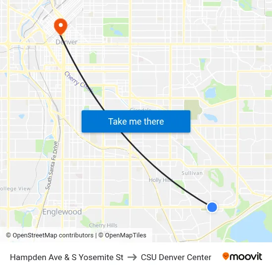 Hampden Ave & S Yosemite St to CSU Denver Center map