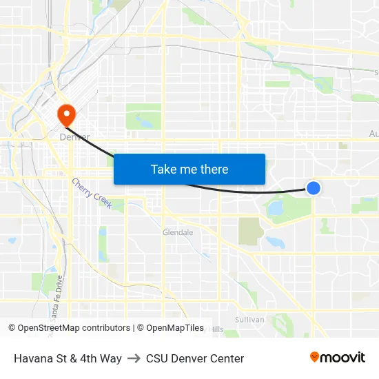 Havana St & 4th Way to CSU Denver Center map