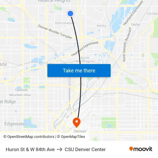 Huron St & W 84th Ave to CSU Denver Center map