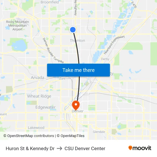 Huron St & Kennedy Dr to CSU Denver Center map