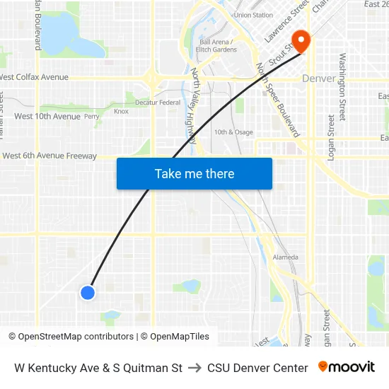 W Kentucky Ave & S Quitman St to CSU Denver Center map