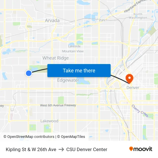 Kipling St & W 26th Ave to CSU Denver Center map