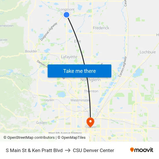 S Main St & Ken Pratt Blvd to CSU Denver Center map