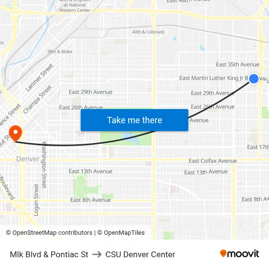 Mlk Blvd & Pontiac St to CSU Denver Center map