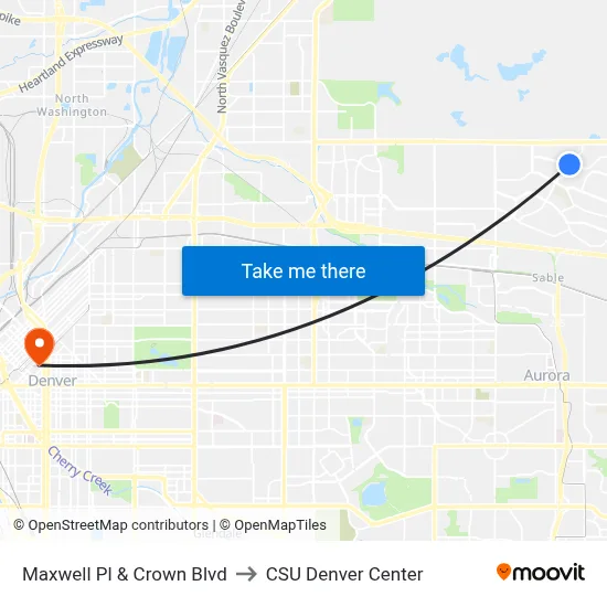 Maxwell Pl & Crown Blvd to CSU Denver Center map