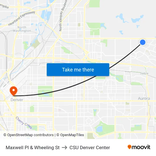 Maxwell Pl & Wheeling St to CSU Denver Center map