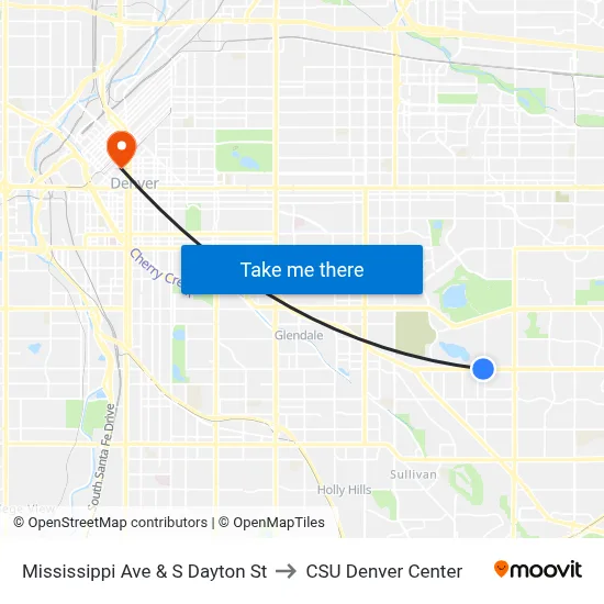 Mississippi Ave & S Dayton St to CSU Denver Center map