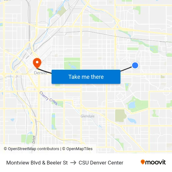 Montview Blvd & Beeler St to CSU Denver Center map