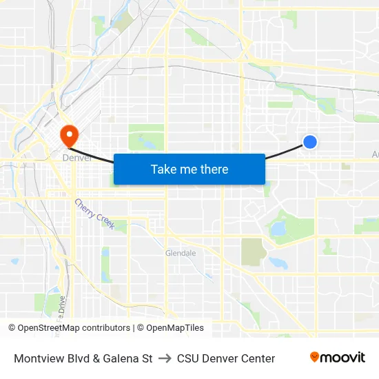 Montview Blvd & Galena St to CSU Denver Center map