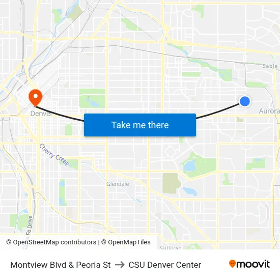 Montview Blvd & Peoria St to CSU Denver Center map