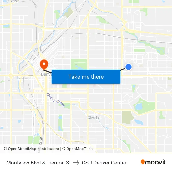 Montview Blvd & Trenton St to CSU Denver Center map