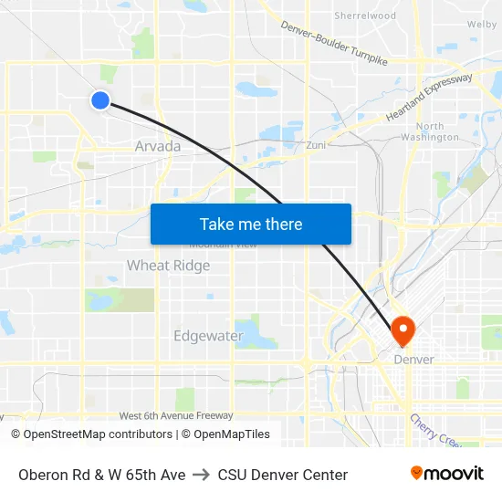 Oberon Rd & W 65th Ave to CSU Denver Center map