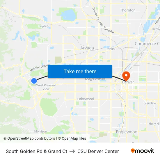 South Golden Rd & Grand Ct to CSU Denver Center map