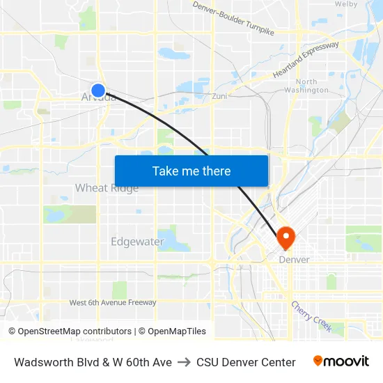 Wadsworth Blvd & W 60th Ave to CSU Denver Center map