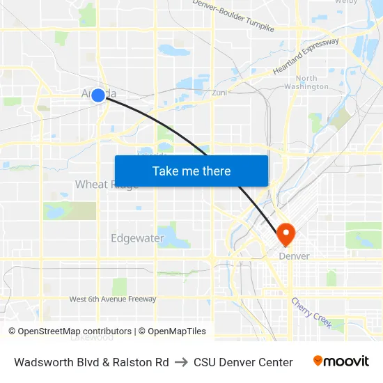 Wadsworth Blvd & Ralston Rd to CSU Denver Center map