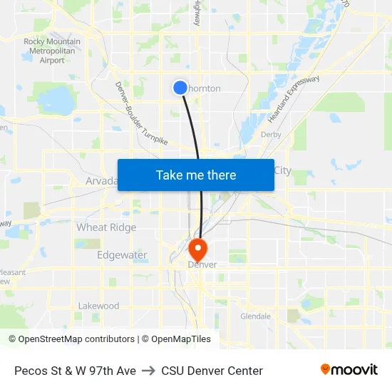 Pecos St & W 97th Ave to CSU Denver Center map