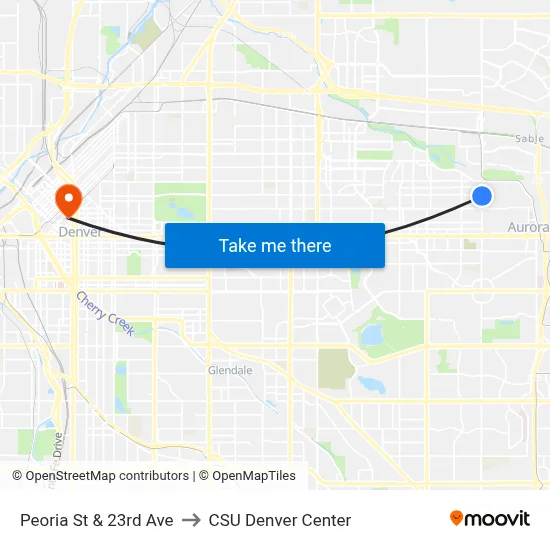Peoria St & 23rd Ave to CSU Denver Center map