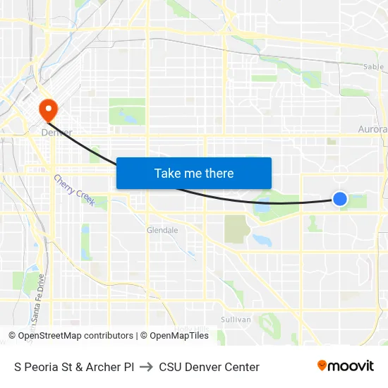 S Peoria St & Archer Pl to CSU Denver Center map