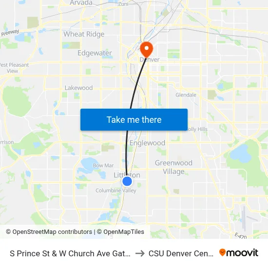 S Prince St & W Church Ave Gate E to CSU Denver Center map