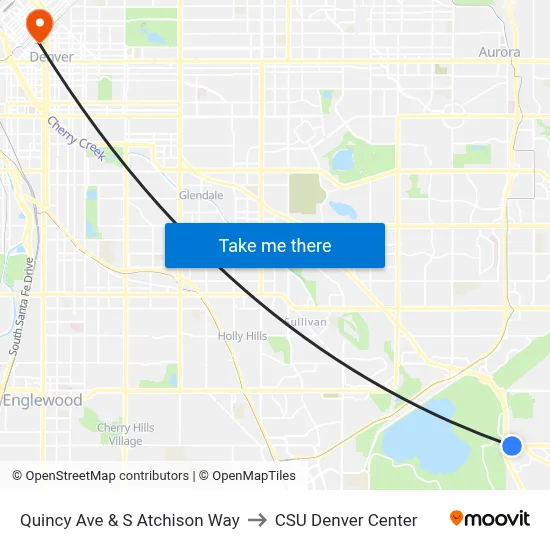 Quincy Ave & S Atchison Way to CSU Denver Center map