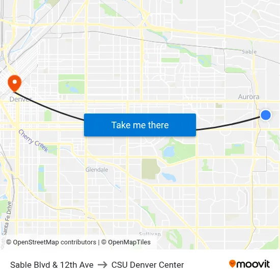 Sable Blvd & 12th Ave to CSU Denver Center map