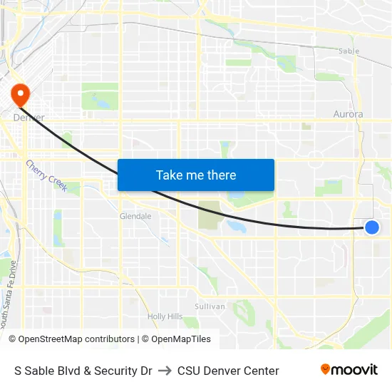 S Sable Blvd & Security Dr to CSU Denver Center map
