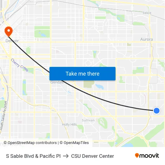 S Sable Blvd & Pacific Pl to CSU Denver Center map