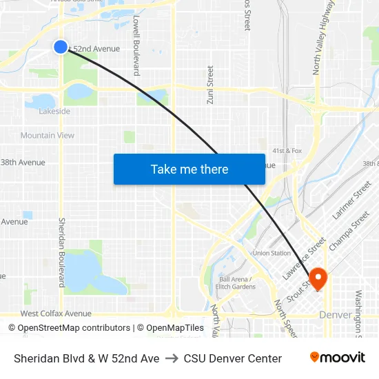 Sheridan Blvd & W 52nd Ave to CSU Denver Center map