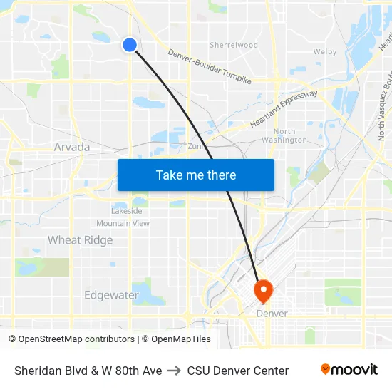 Sheridan Blvd & W 80th Ave to CSU Denver Center map