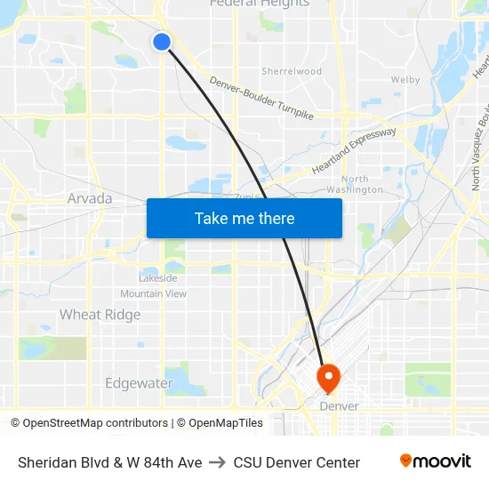 Sheridan Blvd & W 84th Ave to CSU Denver Center map
