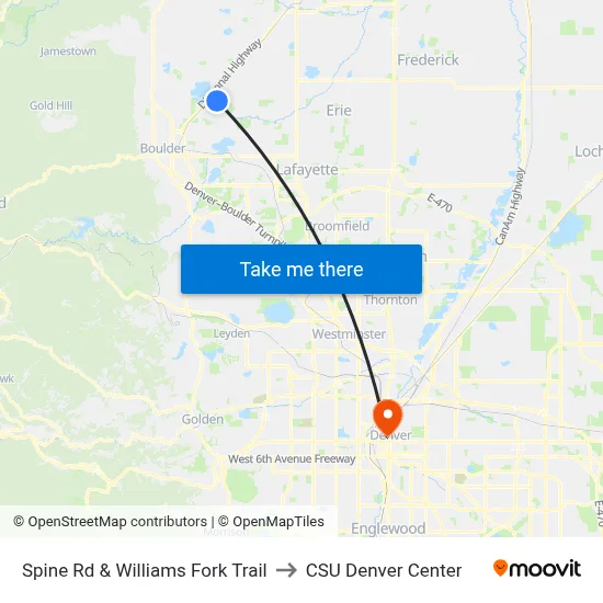 Spine Rd & Williams Fork Trail to CSU Denver Center map