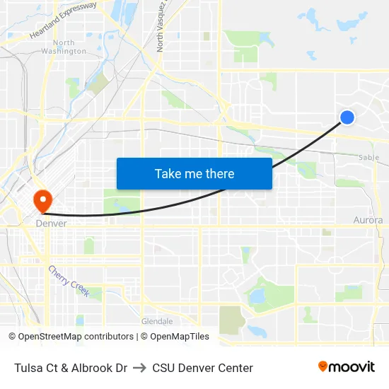 Tulsa Ct & Albrook Dr to CSU Denver Center map