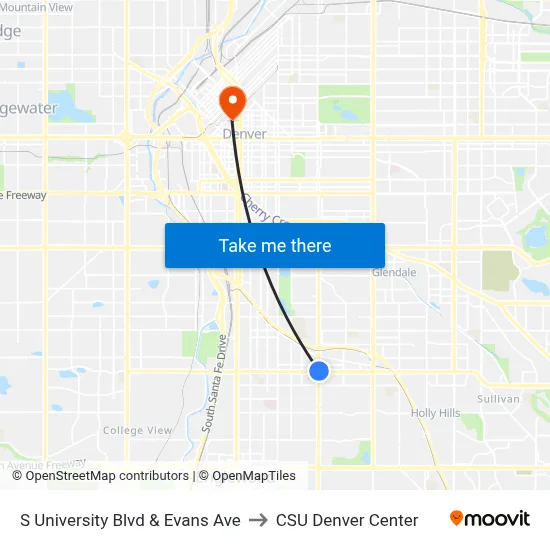 S University Blvd & Evans Ave to CSU Denver Center map